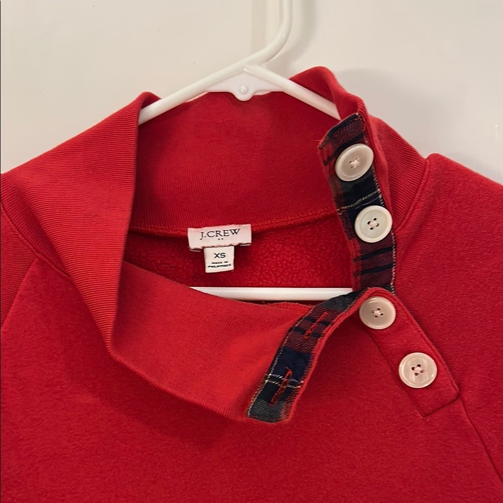 J. Crew Red Funnelneck Sweatshirt with Plaid Detail